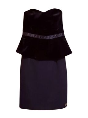 Joymiss Black Velvet Peplum Strapless Party Dress w Sweetheart Neckline – Size 0